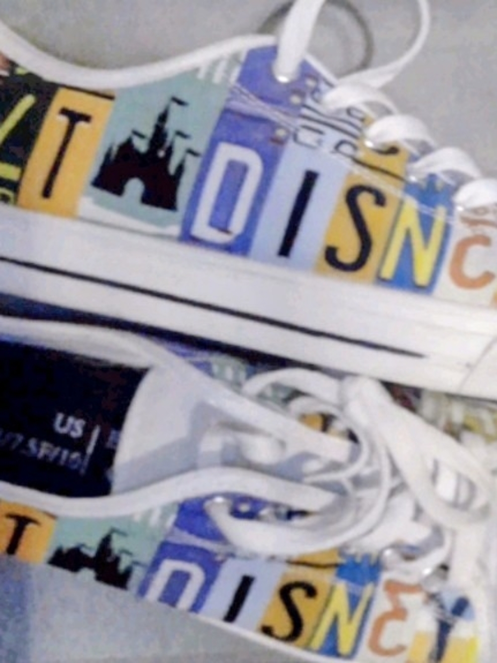 Disney Themed,White Canvas Sneakers with Colorful License-Plate Print